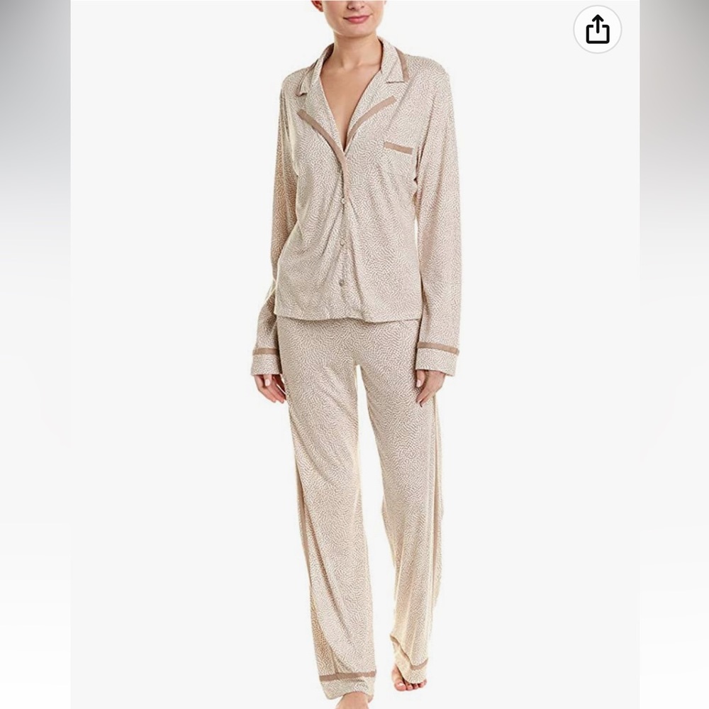 Cosabella Bella Long Sleeve Top and Pant Pajama Set Small PJ Beige Nude Dots